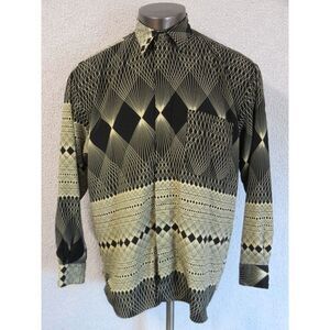 Mens Monticerutti Polyester Geometric Long‎ Sleeve Button Front Shirt Size M